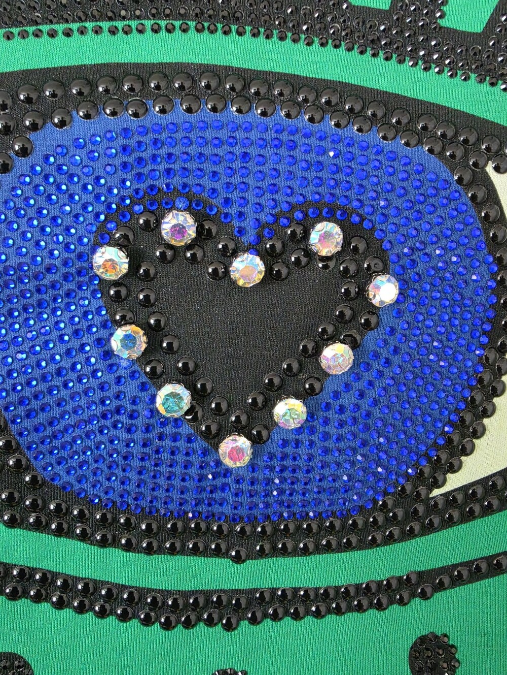 Evil Eye Rhinestone Graphic Tee Green Heart Studded Shirt NWT M - Picture 7 of 10
